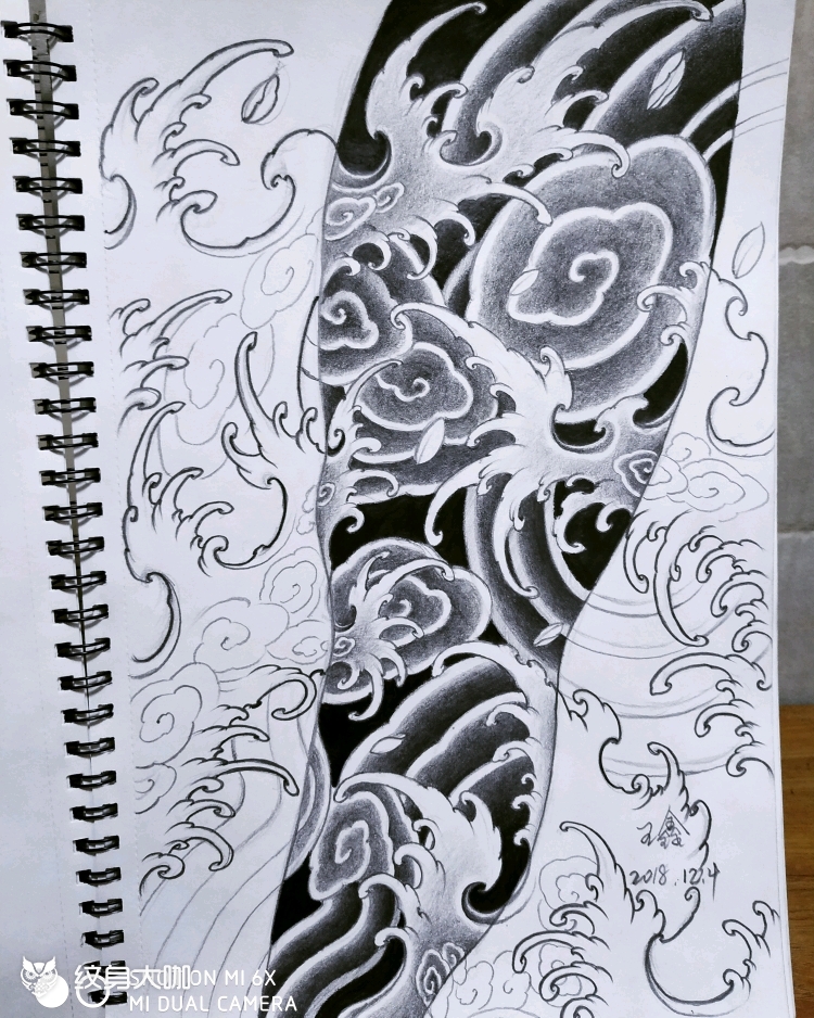设计浪花腿_纹身图案手稿图片_三金的纹身作品集