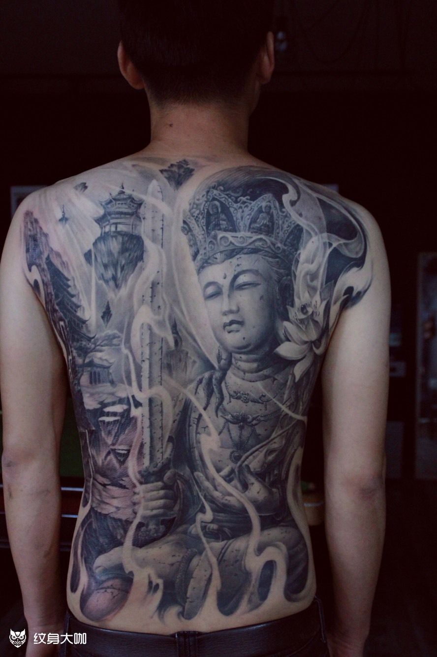 石裂虚空藏菩萨_纹身图案手稿图片_王义真的纹身作品集