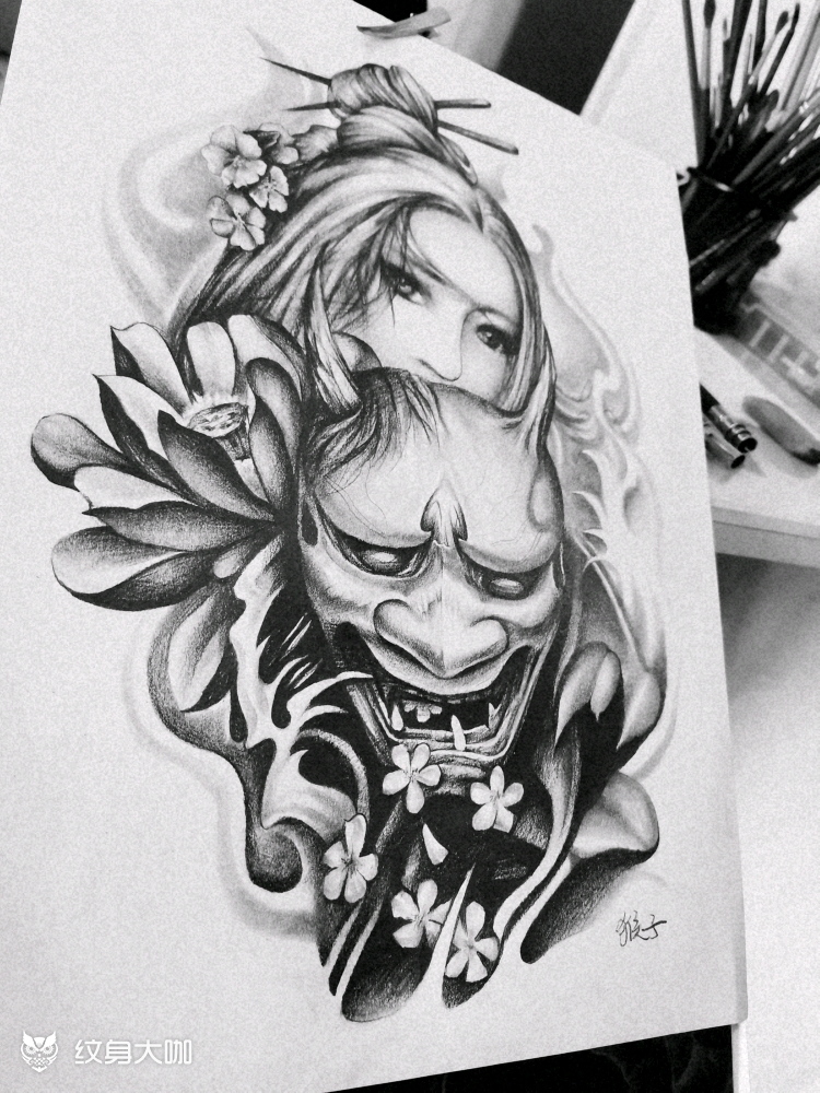 画个艺妓般若手稿_纹身图案手稿图片_赐墨-猴子的纹身作品集
