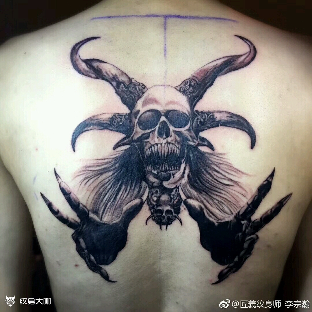 黑会撒旦半背_纹身图案手稿图片_匠义的纹身作品集