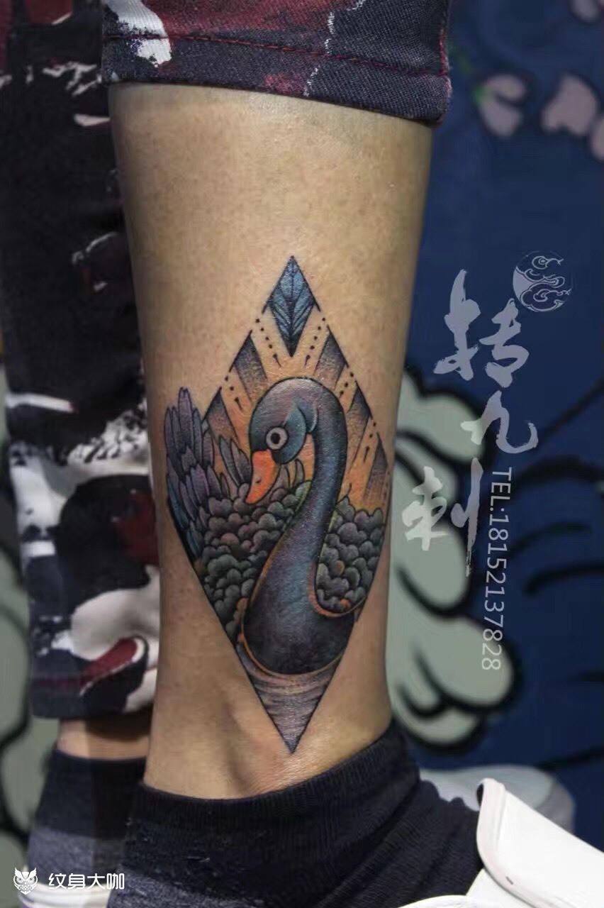 黑天鹅_纹身图案手稿图片_张斌的纹身作品集