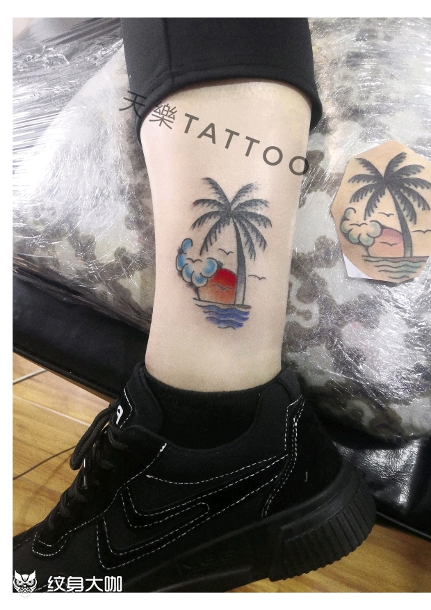 椰子树脚踝_纹身图案手稿图片_天乐的纹身作品集
