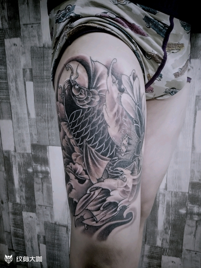 荷花鲤鱼_纹身图案手稿图片_冯照乾的纹身作品集