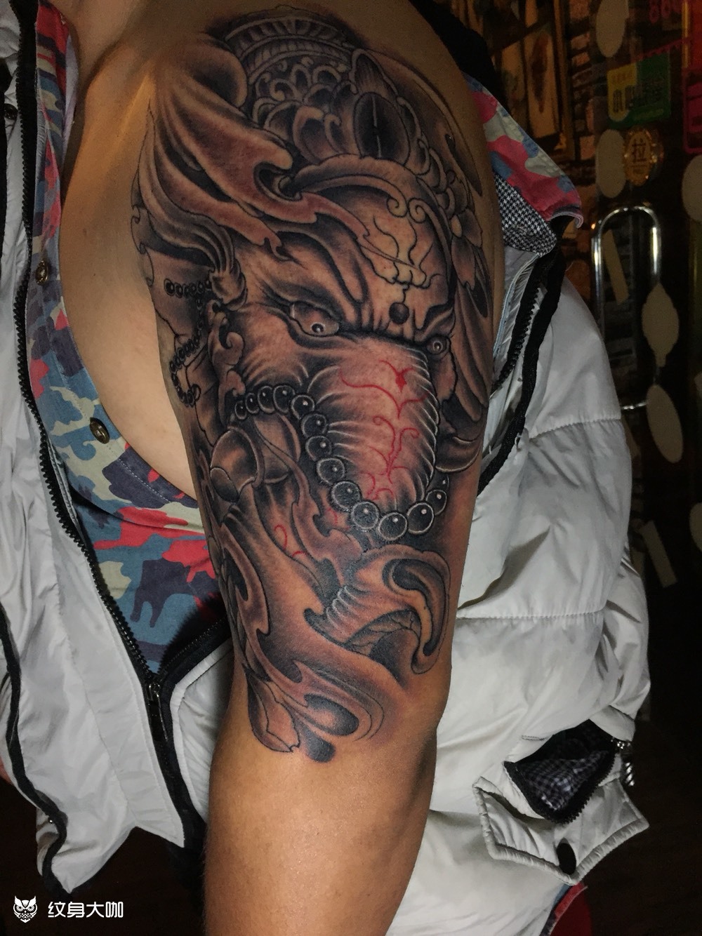 大臂象神完成_纹身图案手稿图片_张杰的纹身作品集