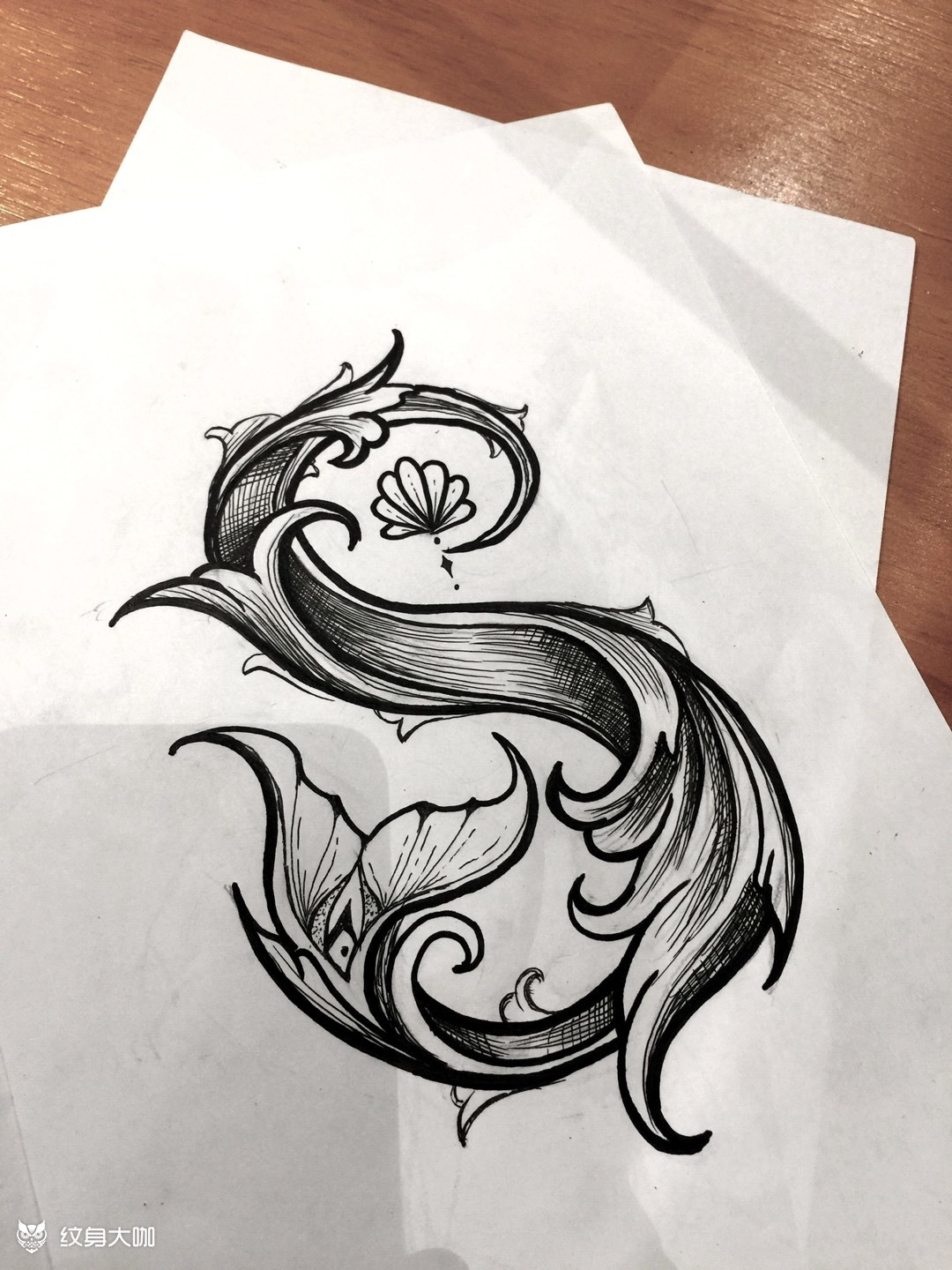 鱼尾s_纹身图案手稿图片_阿拉果的纹身作品集