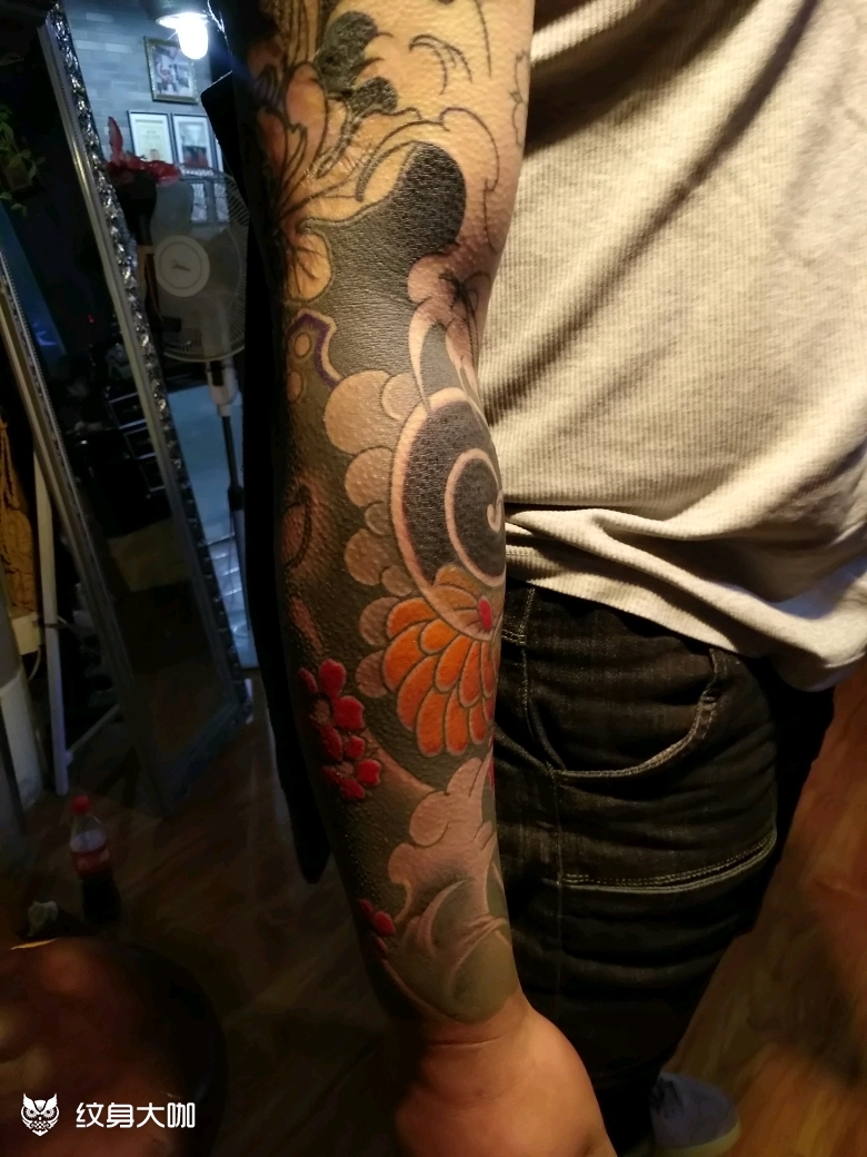 老传统花臂未完成_纹身图案手稿图片_大宝的纹身作品集