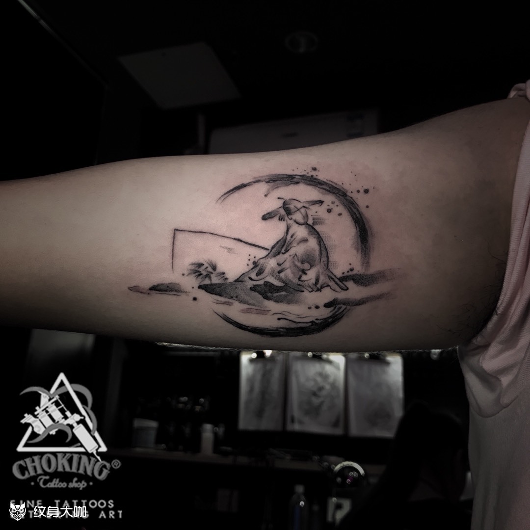 垂钓水墨_纹身图案手稿图片_jenny的纹身作品集