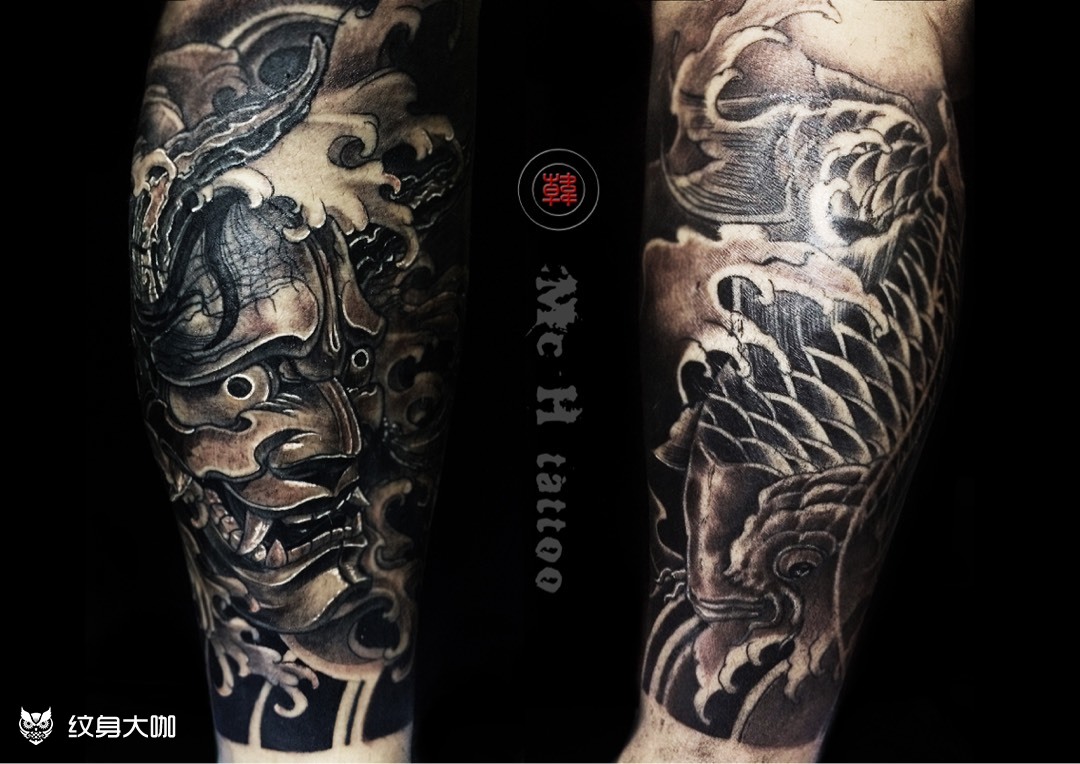 包小腿鲤鱼般若_纹身图案手稿图片_王韩非的纹身作品集