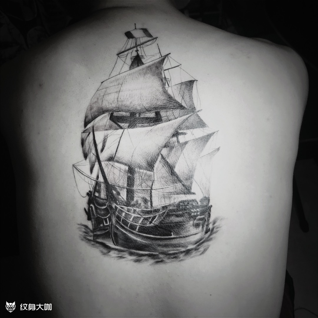 帆船_纹身图案手稿图片_董一龙的纹身作品集