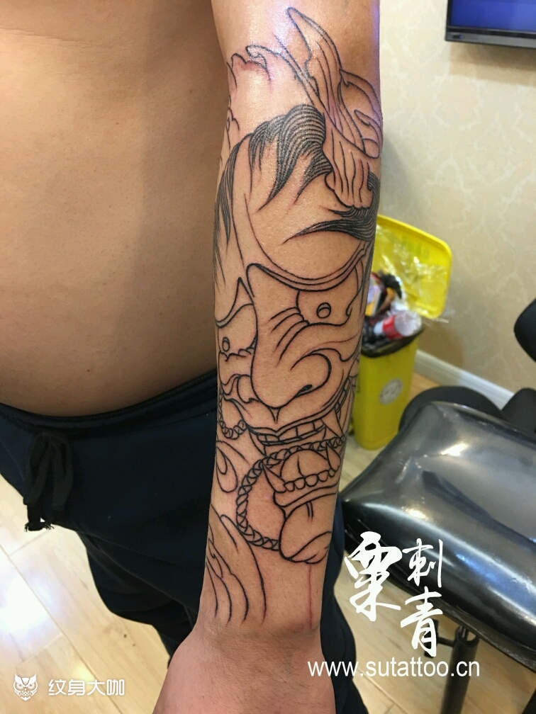 小臂般若线条完成#沈阳粟刺青#_纹身图案手稿图片_粟刺青的纹身作品集