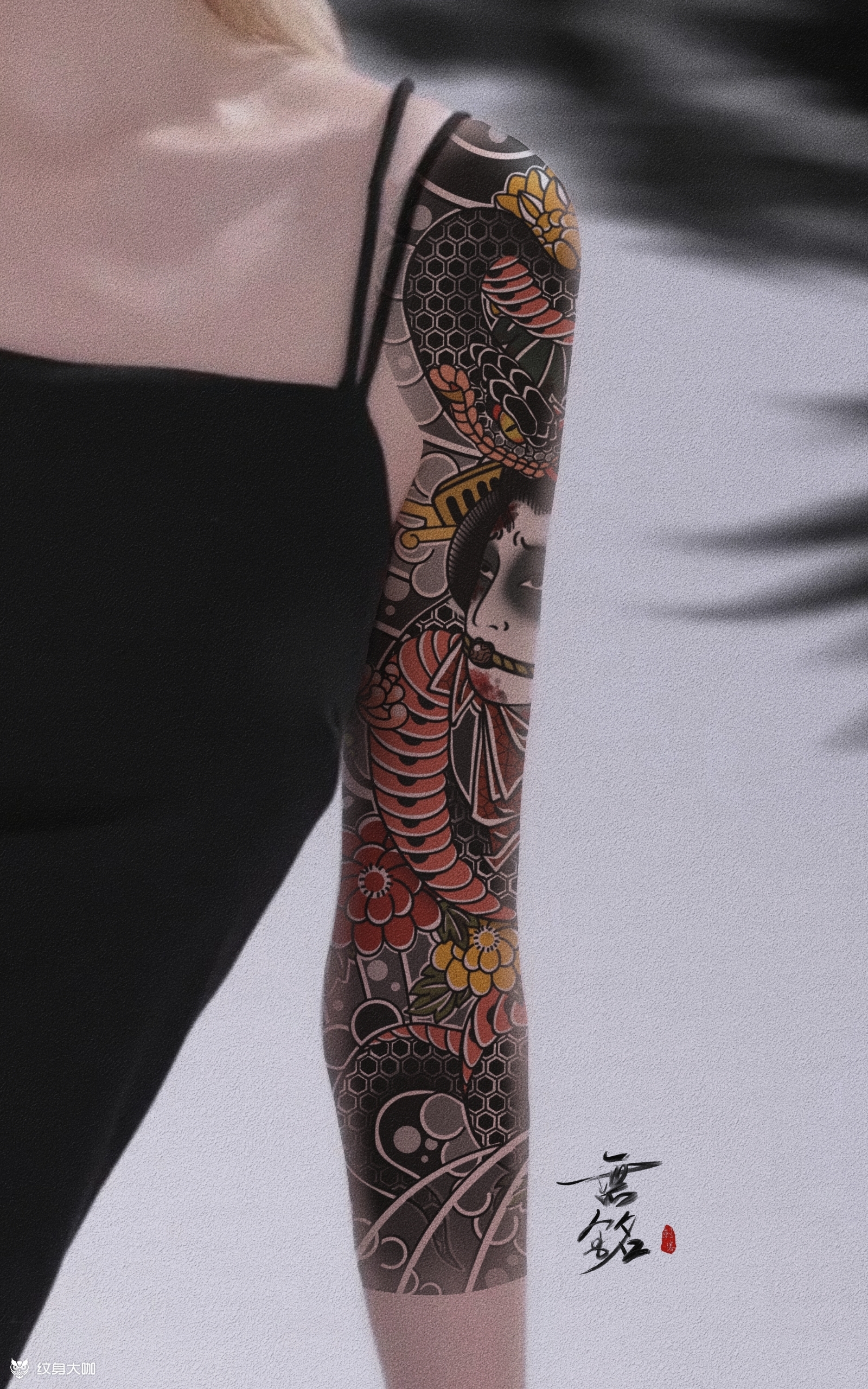 生首七分袖小合集上身示意图!_纹身吧社区 - 纹身大咖