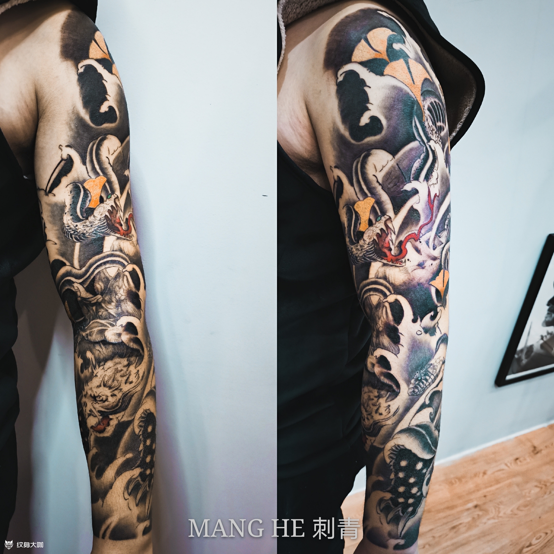 玄武花臂_纹身图案手稿图片_银子的纹身作品集