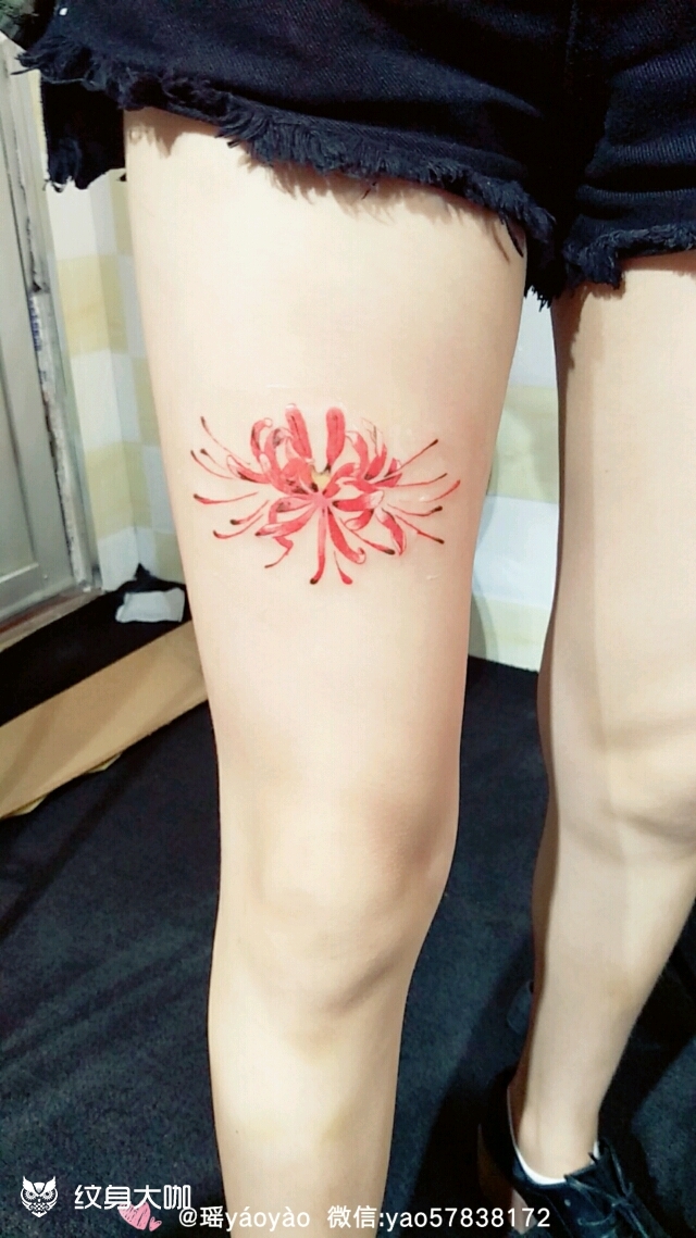 大腿彼岸花_纹身图案手稿图片_瑶瑶的纹身作品集