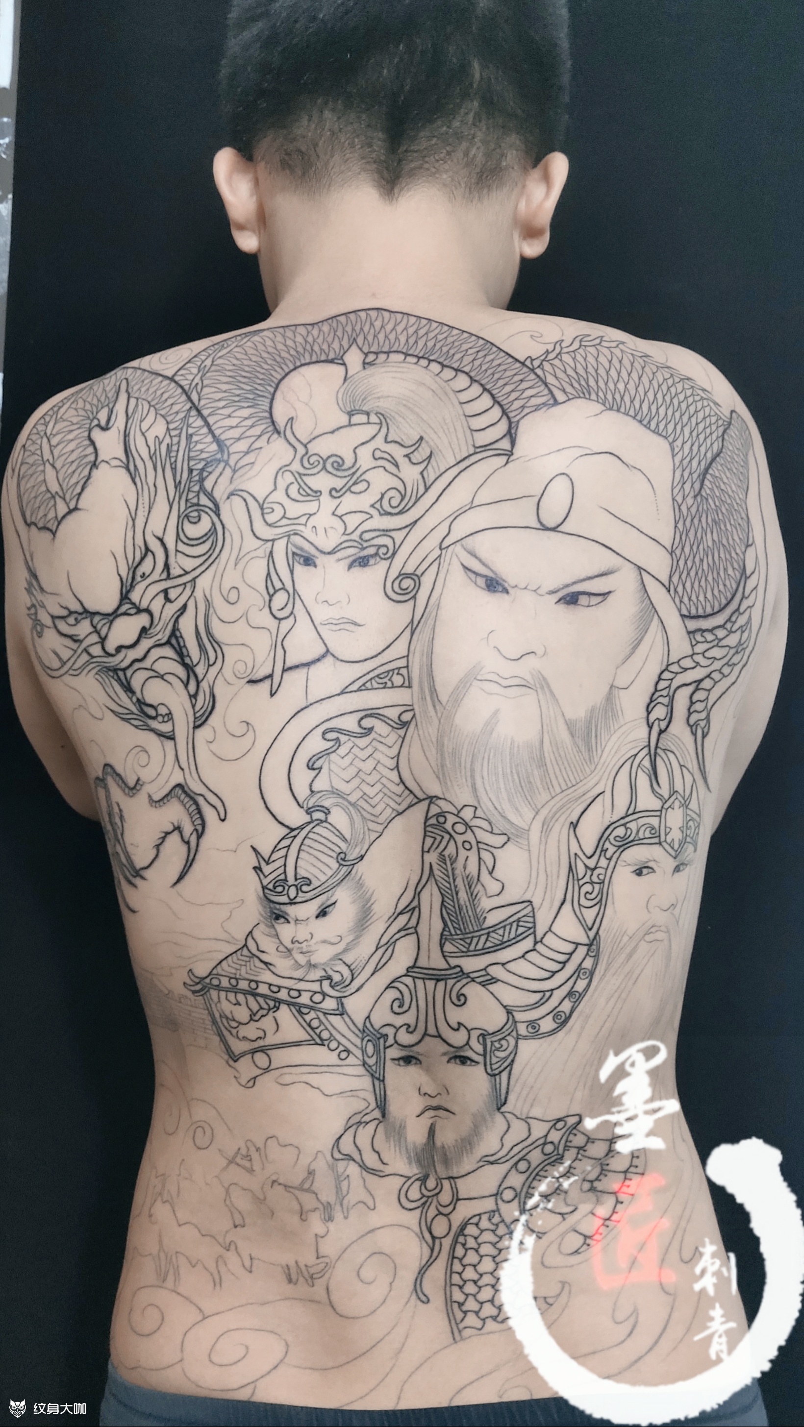 满背五虎将满背五虎将线条完成_纹身吧社区 - 纹身大咖