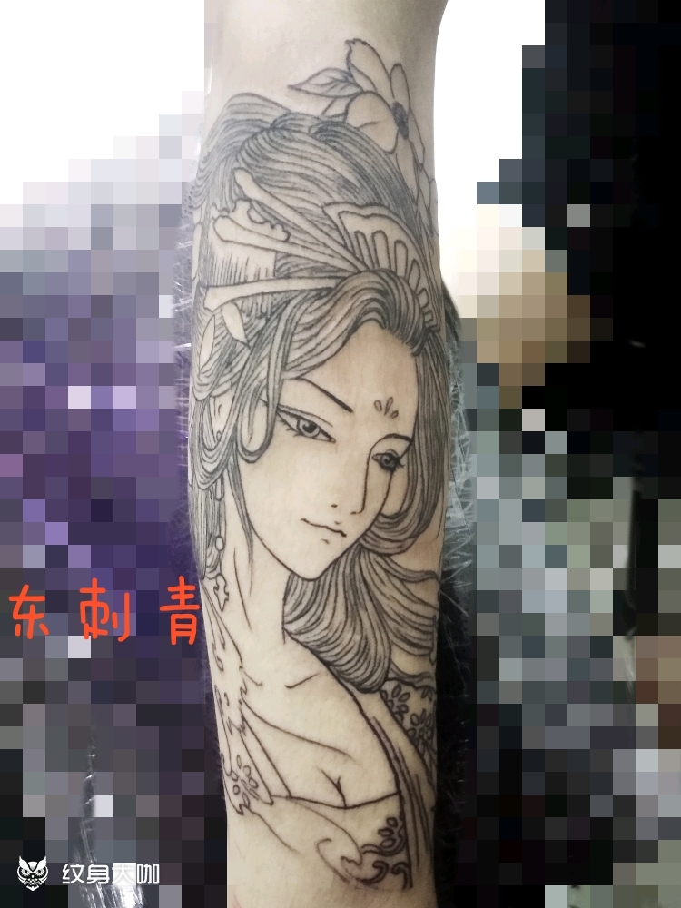小臂艺伎线条_纹身图案手稿图片_吴旭东的纹身作品集