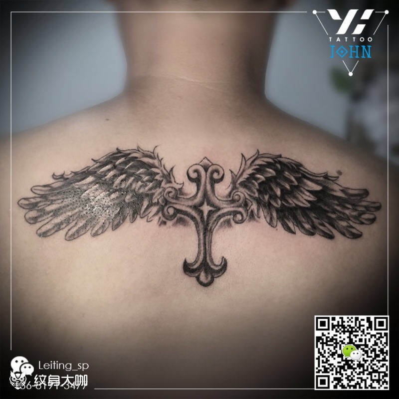 翅膀十字架_纹身图案手稿图片_俞骏的纹身作品集