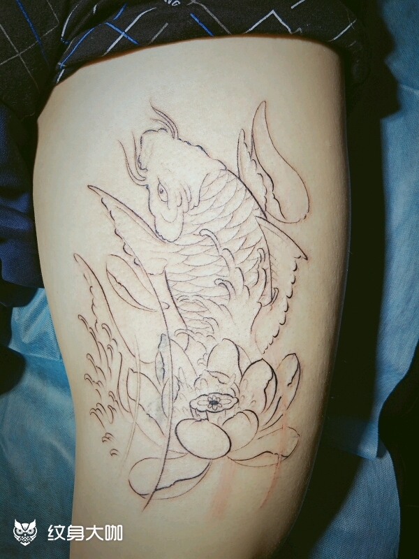 勾线完成,休息片刻_纹身图案手稿图片_李中杨的纹身作品集
