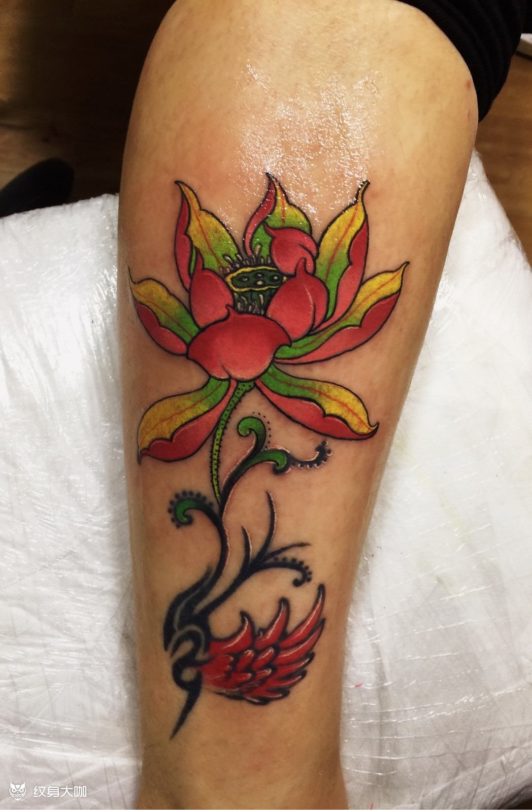 小腿添加荷花_纹身图案手稿图片_葛树杰1的纹身作品集