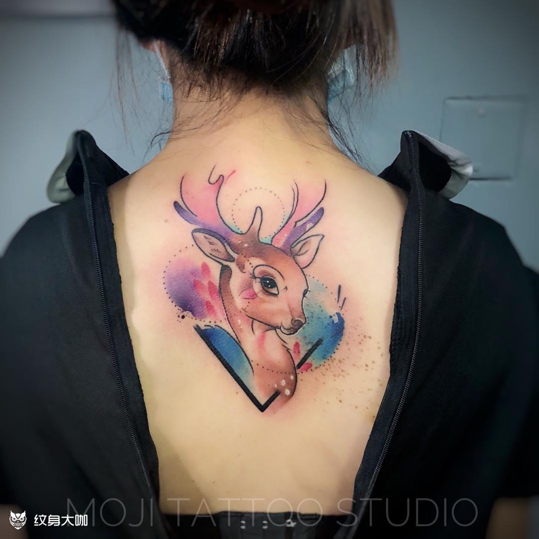 泼墨鹿修饰胎记_纹身图案手稿图片_小吉的纹身作品集