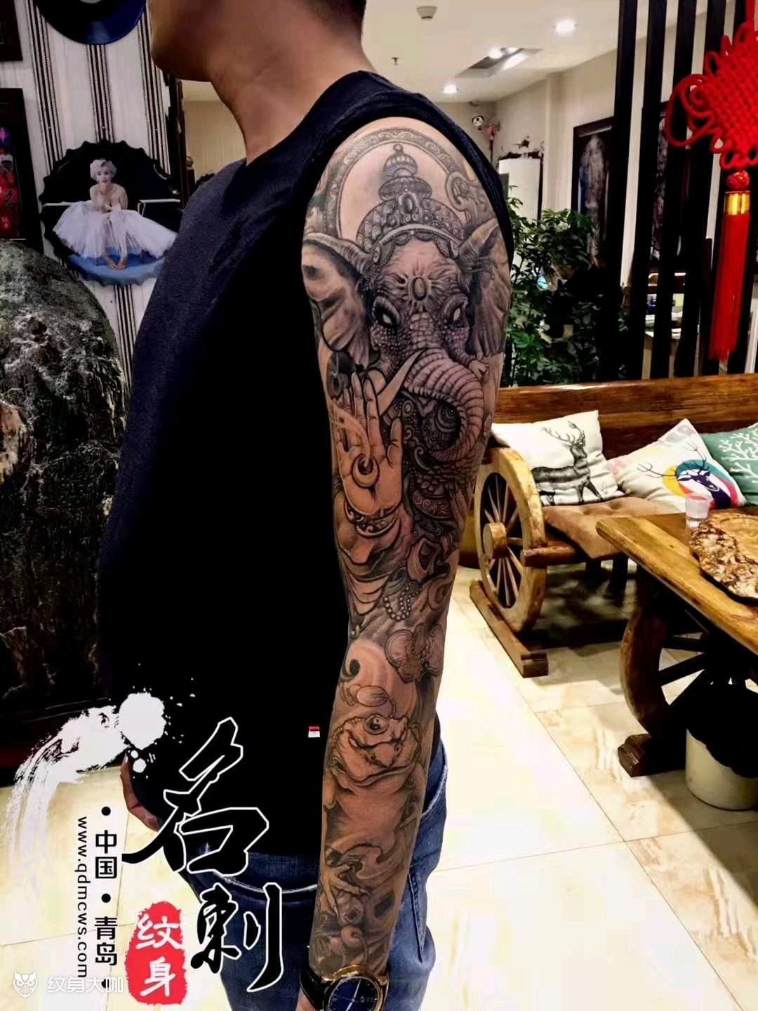 象神花臂_纹身图案手稿图片_名刺的纹身作品集