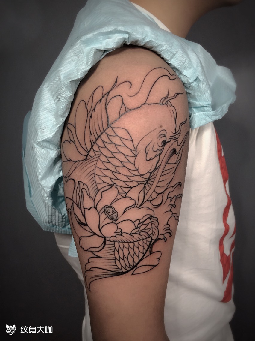 鲤鱼线条_纹身图案手稿图片_mr.震的纹身作品集