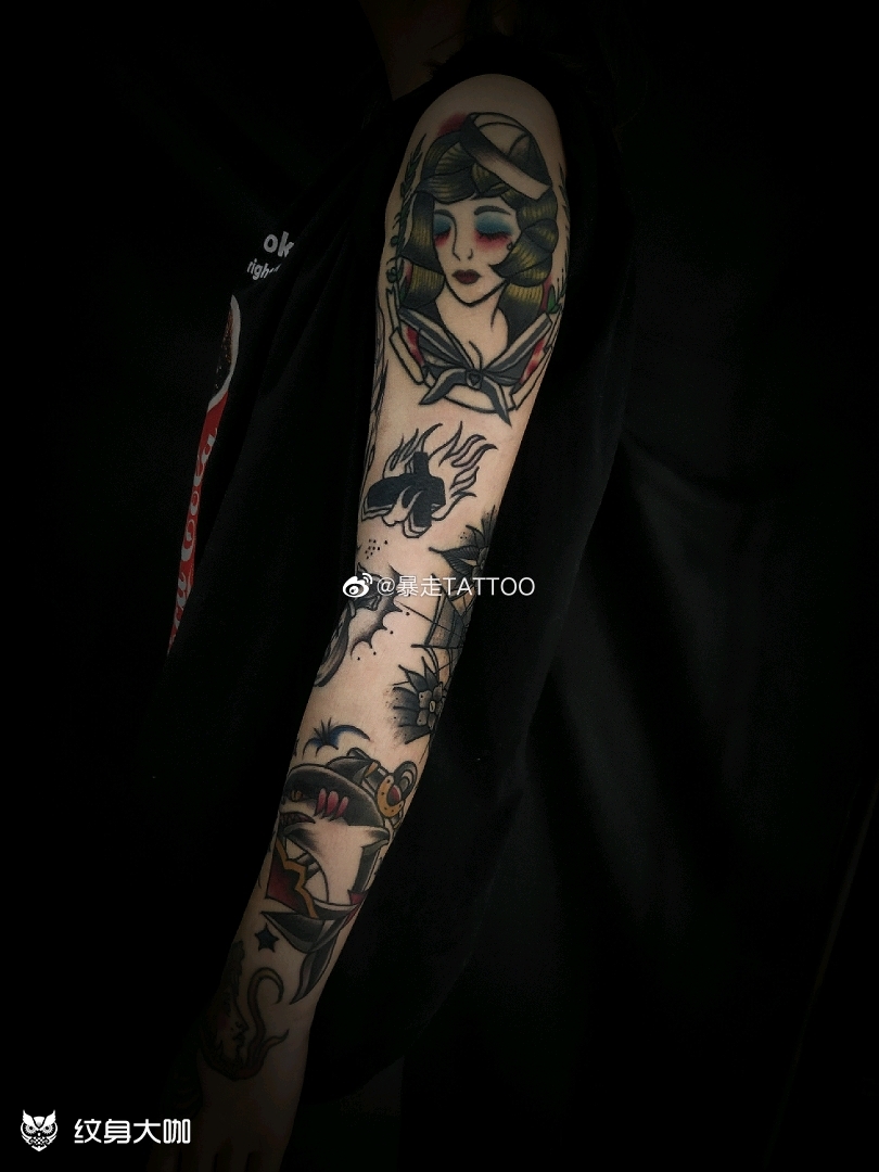 oldschool拼接花臂_纹身图案手稿图片_甜宝的纹身作品集