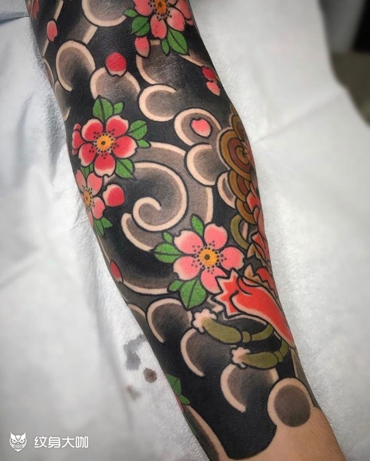 老传统樱花花臂半胛_纹身图案手稿图片_珠海·当下雕的纹身作品集