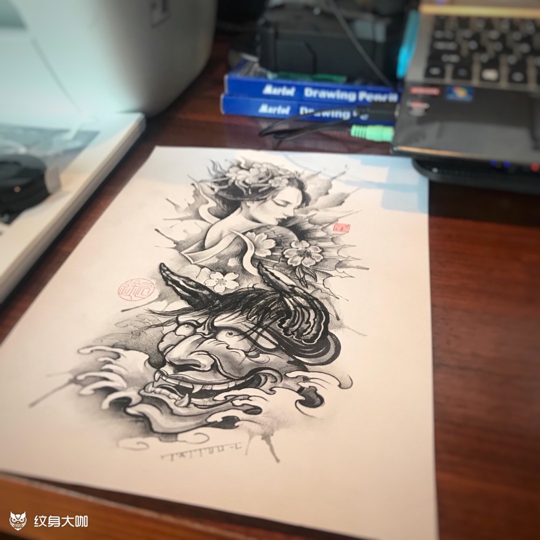 艺伎般若_纹身图案手稿图片_崔振峰的纹身作品集