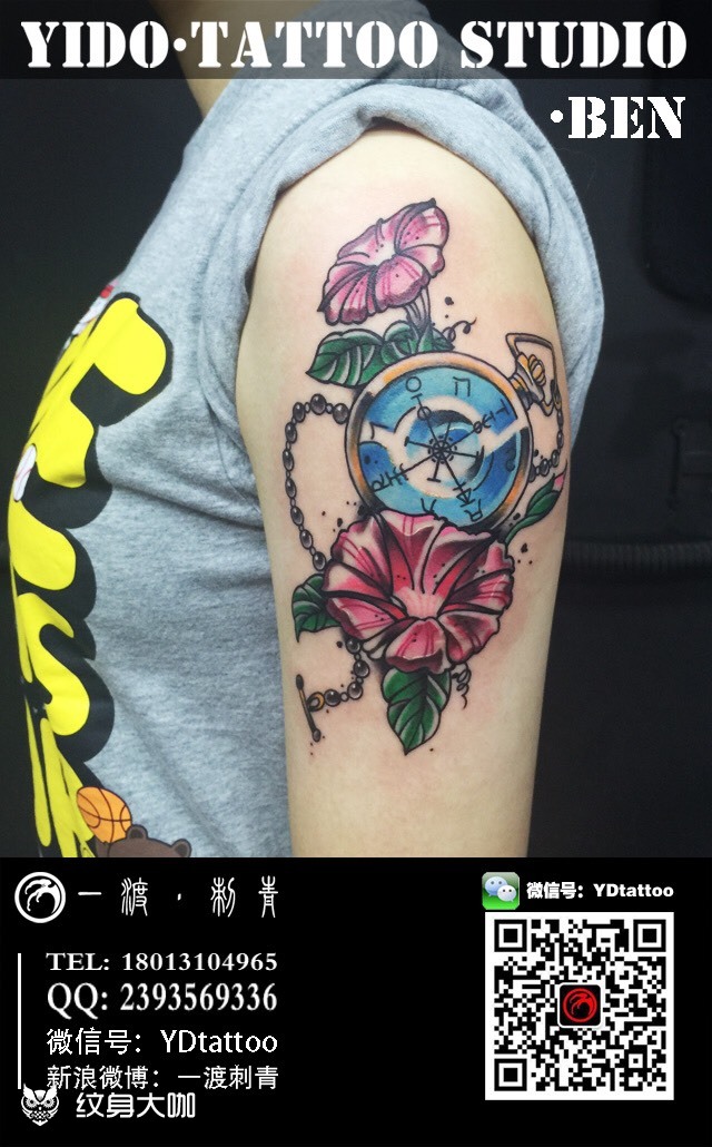 school牵牛花罗盘_纹身图案手稿图片_一渡的纹身作品集