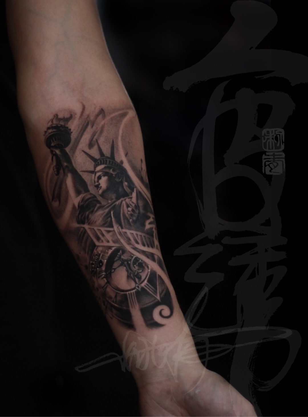 自由女神_纹身图案手稿图片_姚金龙的纹身作品集
