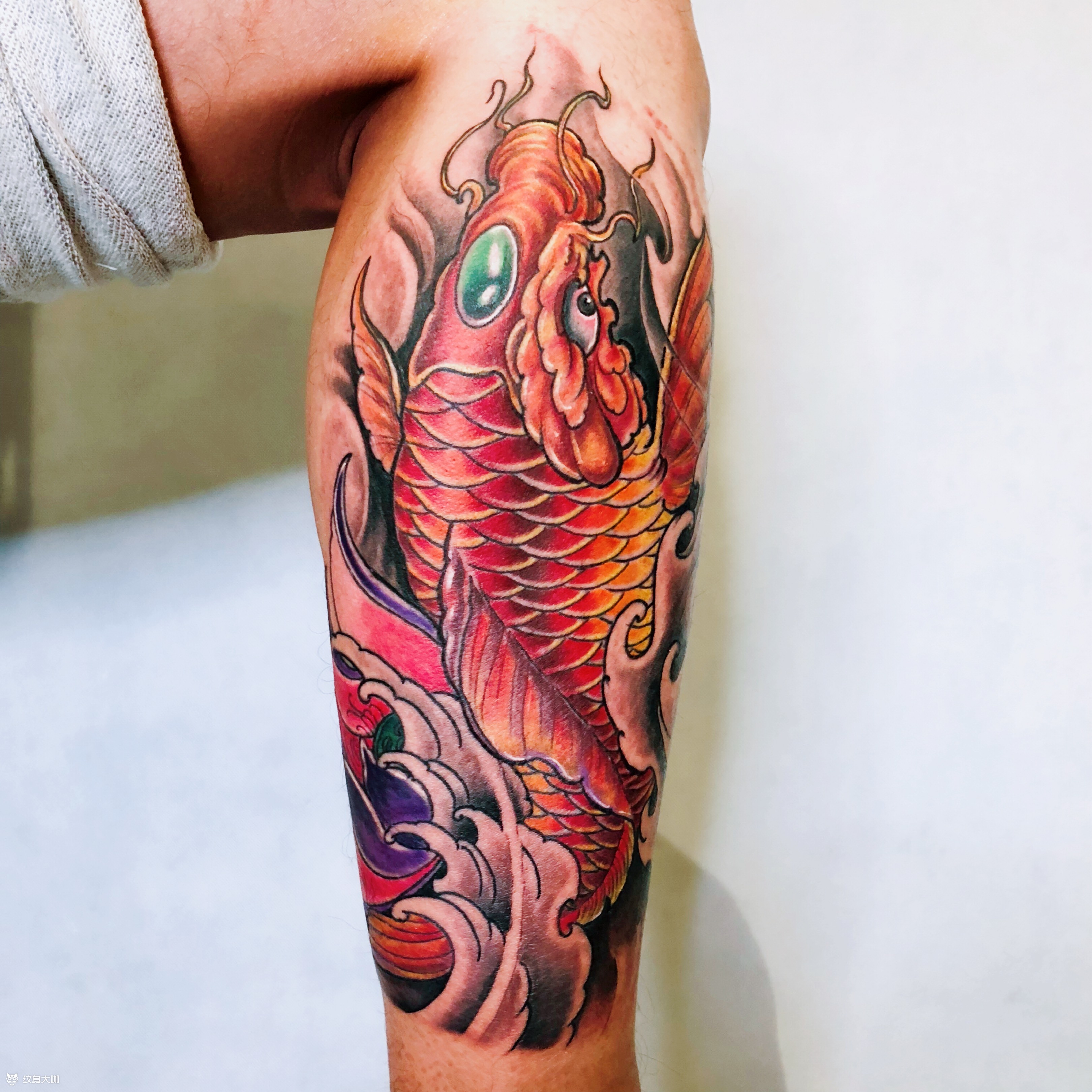 小腿外侧彩色《鲤鱼》_纹身图案手稿图片_mingyi团队的纹身作品集