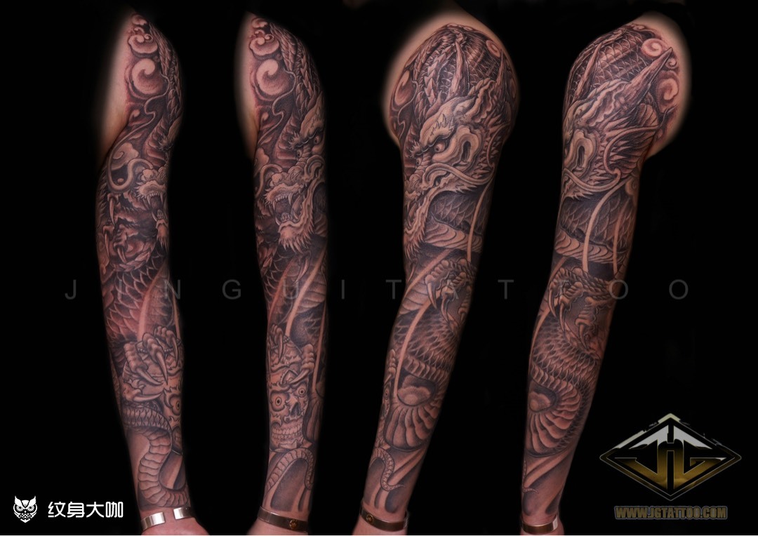 龙花臂_纹身图案手稿图片_金鬼-海燕的纹身作品集