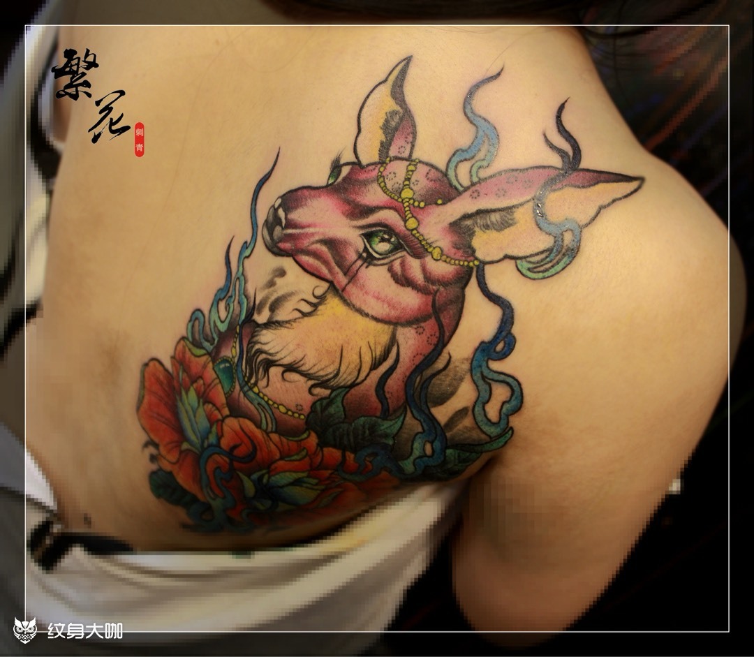 麋鹿_纹身图案手稿图片_繁花·tattoo ·飞虎的纹身作品集