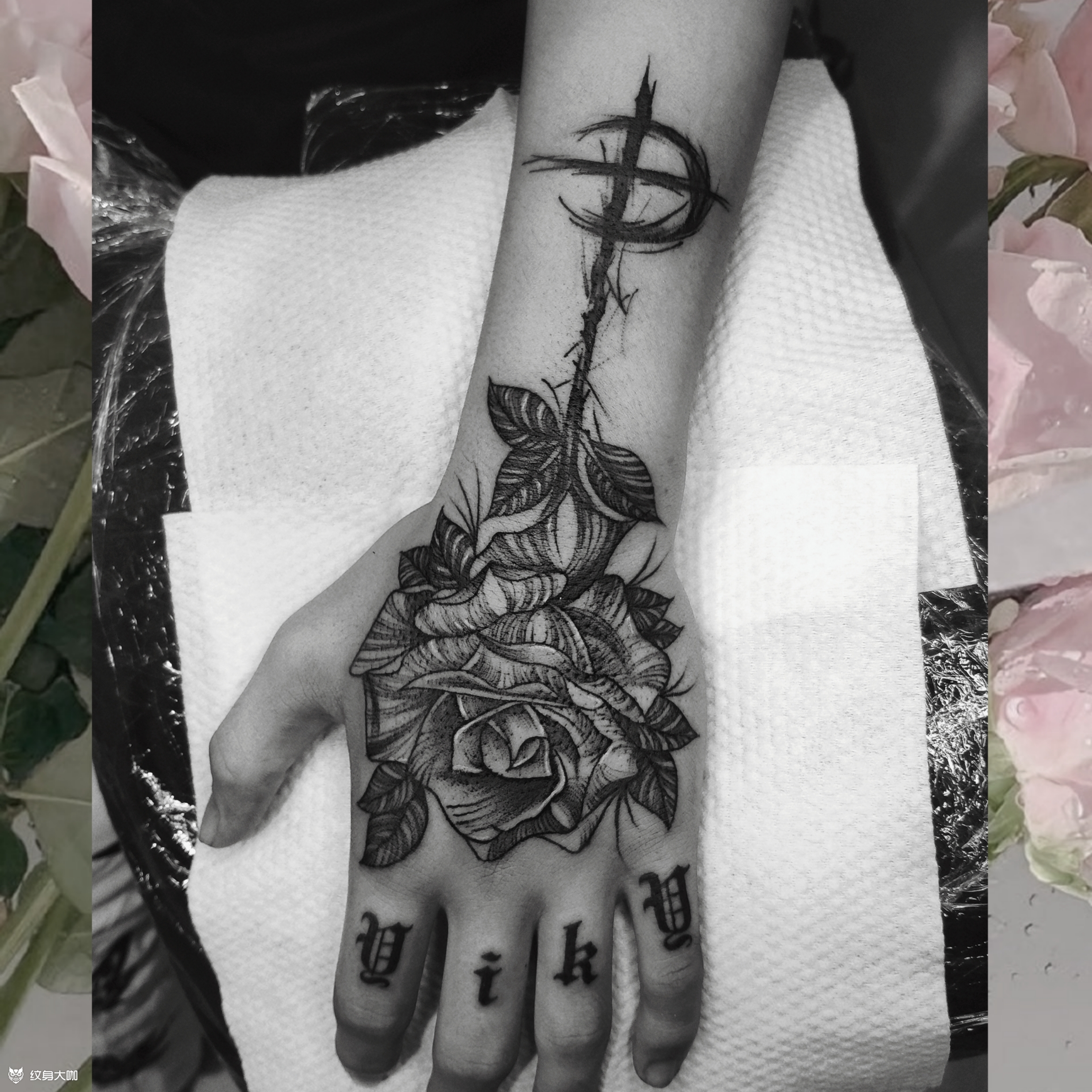 手背玫瑰_纹身图案手稿图片_浦江888tattoo的纹身作品集
