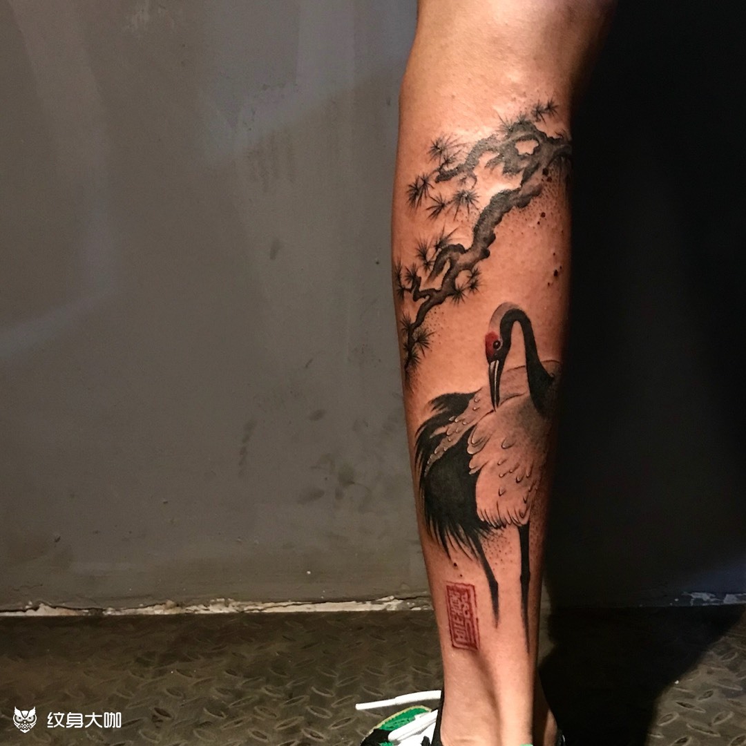 仙鹤 松_纹身图案手稿图片_老白的纹身作品集