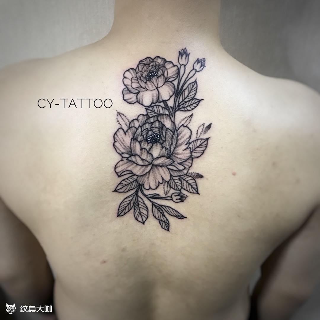线性风格牡丹_纹身图案手稿图片_林的纹身作品集