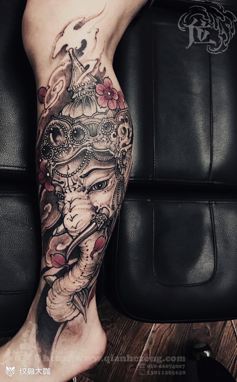 小腿象神_纹身图案手稿图片_王位的纹身作品集