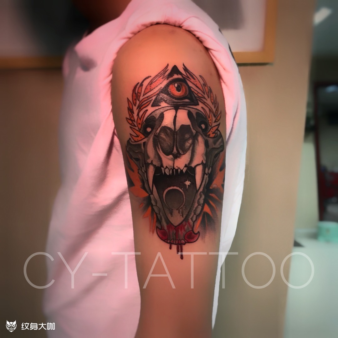剑齿虎头骨和爆款_纹身图案手稿图片_林的纹身作品集