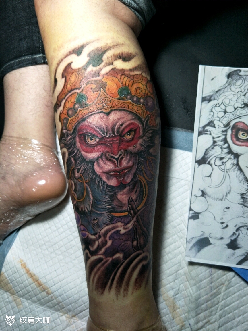 小腿孙悟空_纹身图案手稿图片_叶海东的纹身作品集