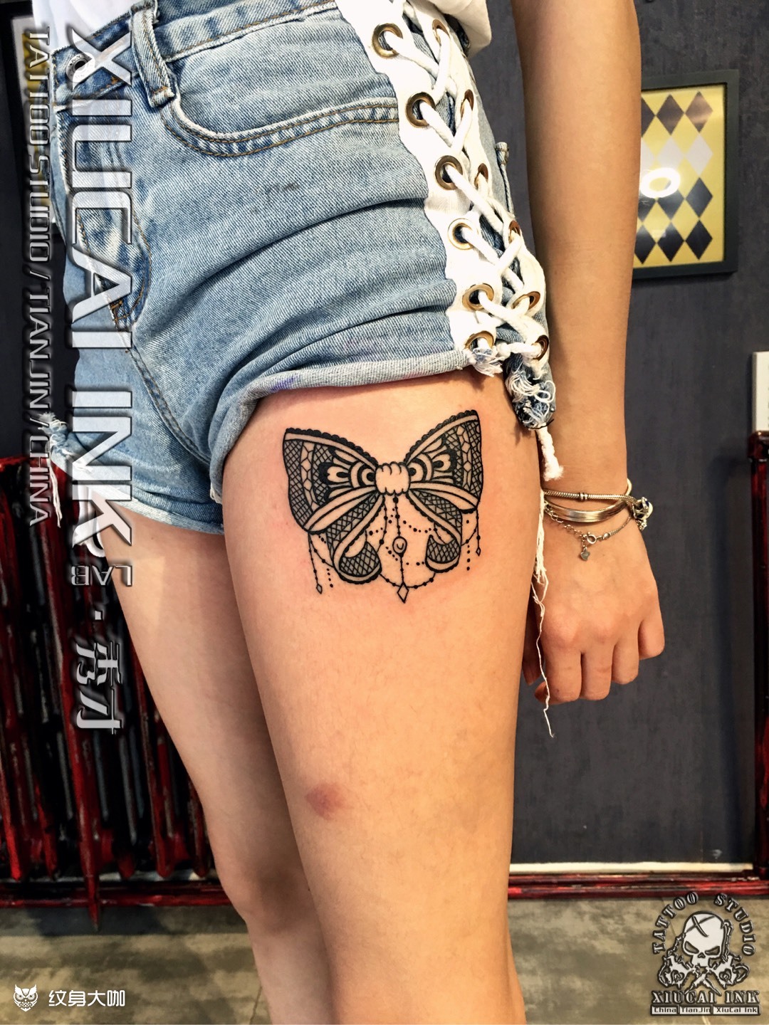 今工,腿部蝴蝶结_纹身图案手稿图片_l3s的纹身作品集