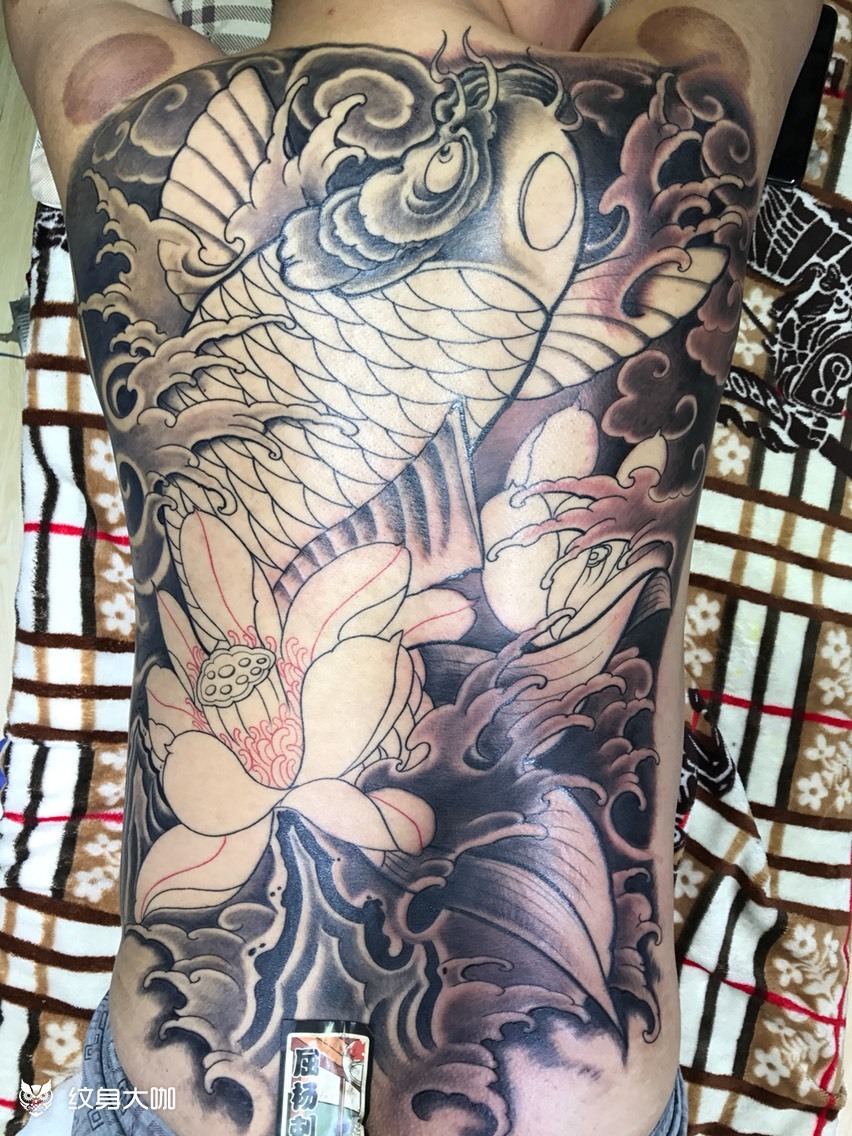 满背鱼,黑灰结束,下次彩色._纹身图案手稿图片_屈杨的纹身作品集