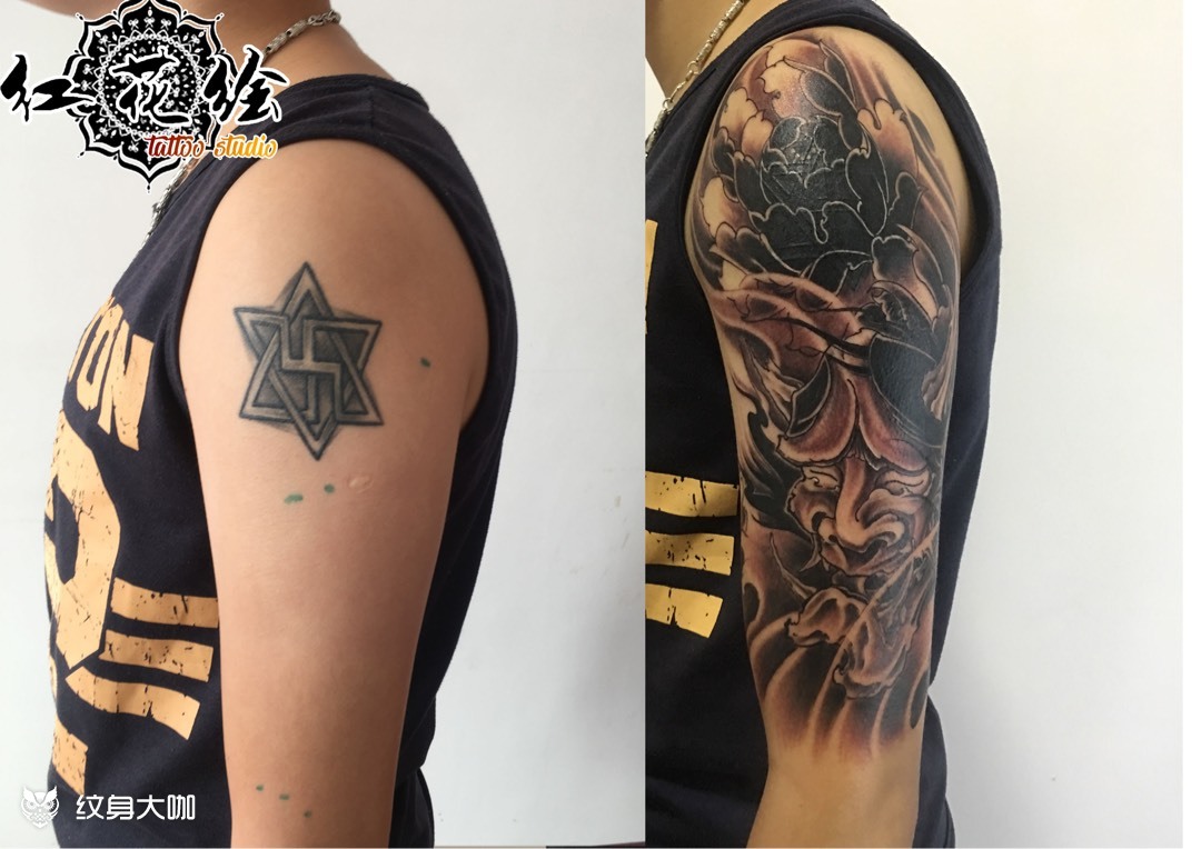 大臂遮盖传统_纹身图案手稿图片_红花绘的纹身作品集