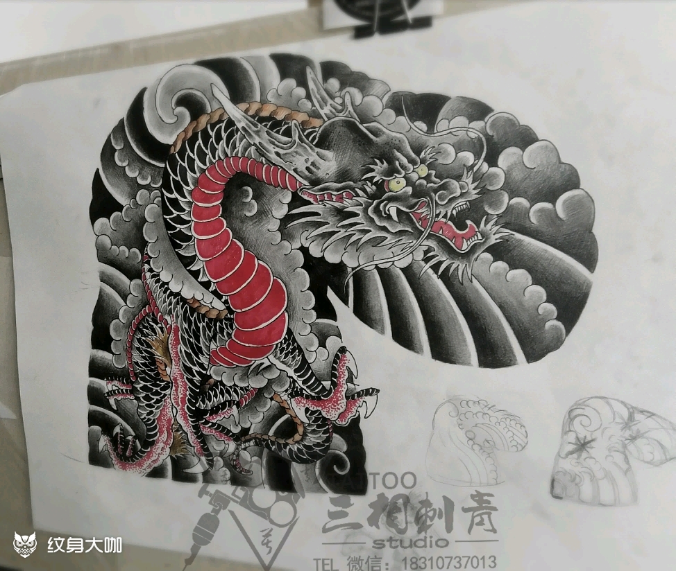 『传统半甲』_纹身图案手稿图片_三相森哥(无痕超皮秒洗纹身)的纹身