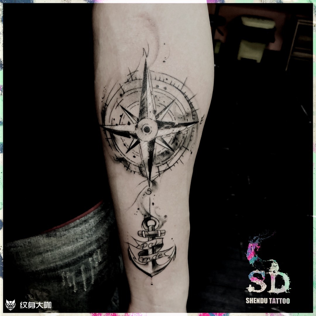指南针_纹身图案手稿图片_小宝的纹身作品集