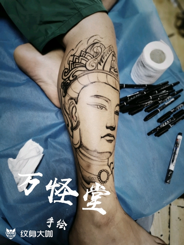 普贤菩萨佛小腿外侧_纹身图案手稿图片_张惠铭的纹身作品集