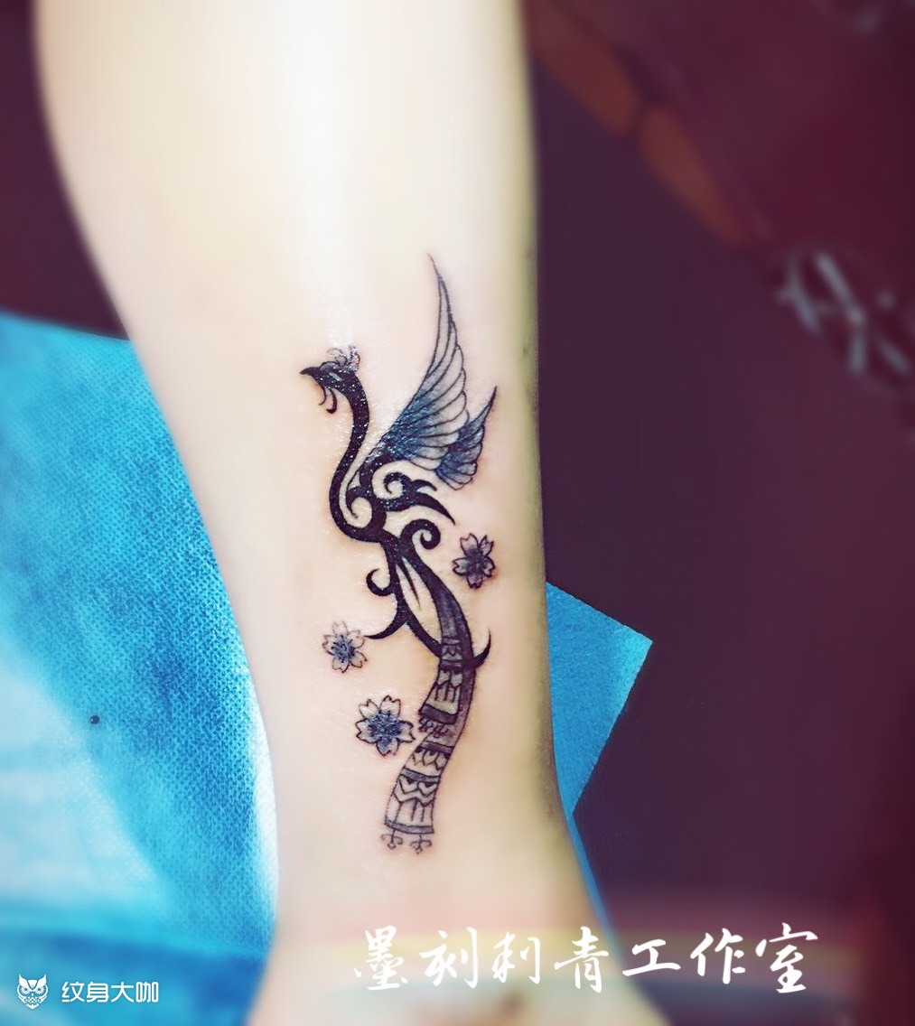 脚踝凤飞_纹身图案手稿图片_浦城墨刻的纹身作品集