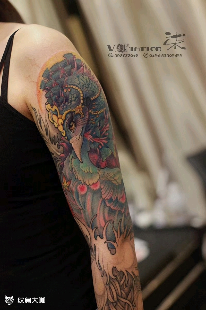 花臂孔雀_纹身图案手稿图片_柒-叁柒社的纹身作品集