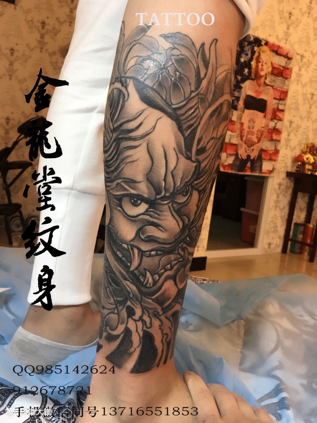 小腿全包,般若,关公_纹身图案手稿图片_杨亮的纹身作品集