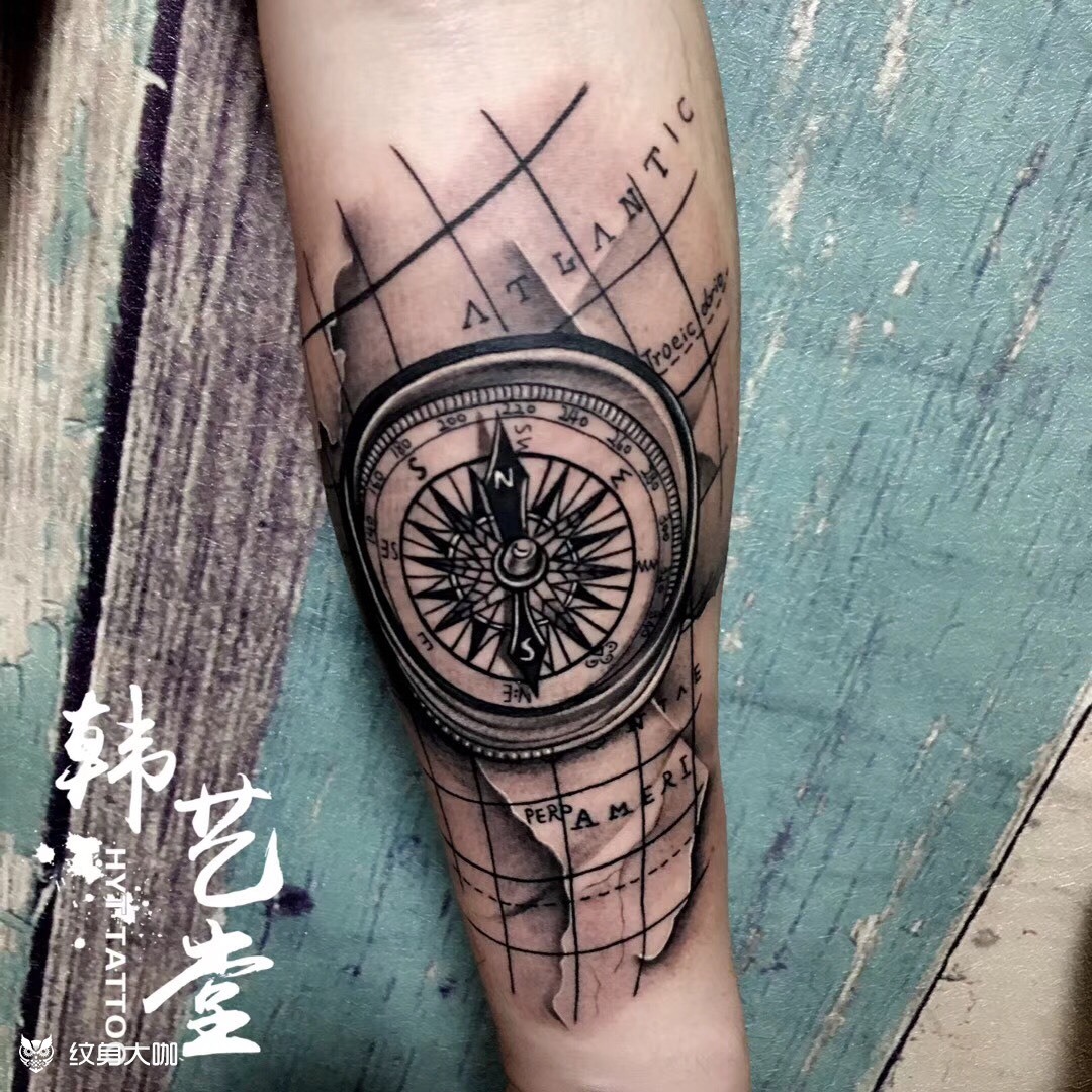 地图指南针_纹身图案手稿图片_tattoo蕙子的纹身作品集