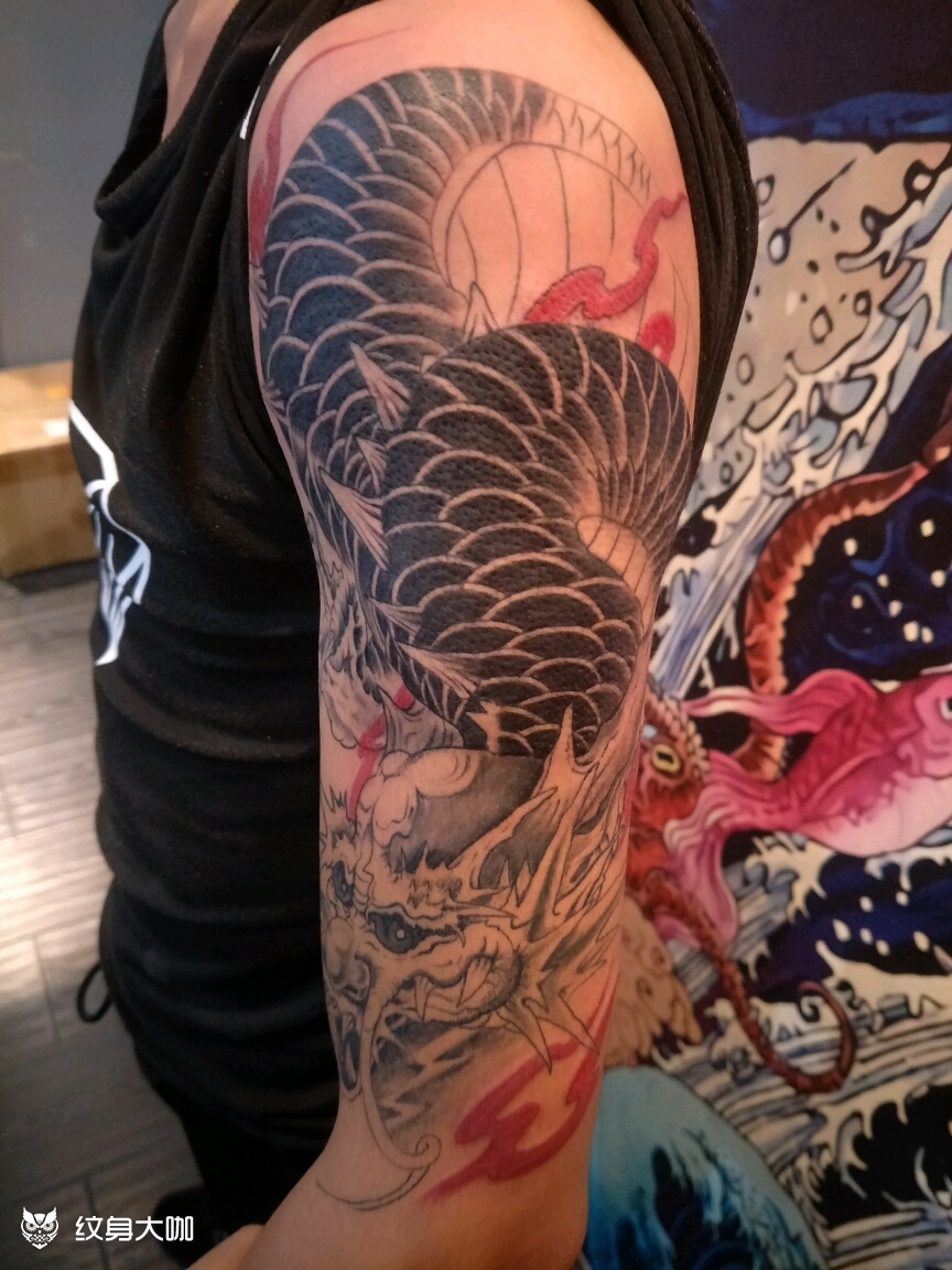 大臂龙_纹身图案手稿图片_x斌的纹身作品集